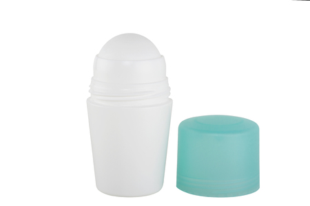 White bottle with Body antiperspirant deodorant roll-on isolated on white background