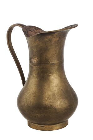 Old copper jug isolated on white backgroundの写真素材