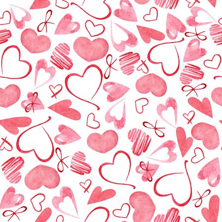 Seamless background of hearts for Valentines day. Watercolor pattern for design, decor, print, textile, etc.の写真素材