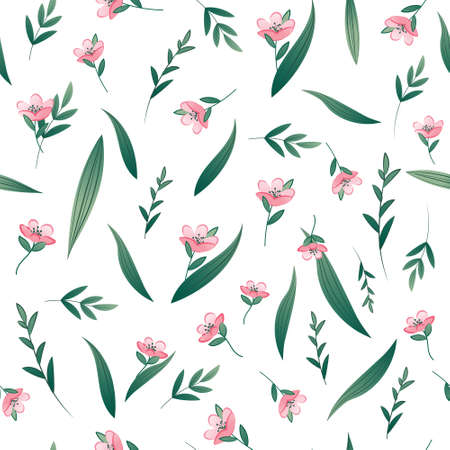 Seamless pattern of wild flowers against a green background. Texture for paper, textiles, wallpaper, etc.のイラスト素材