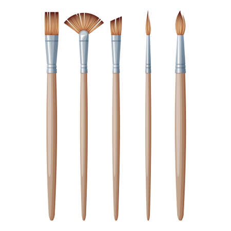 Set of artistic brushes on a white background. School supplies, stationery, creativity, hobby, art tool.のイラスト素材