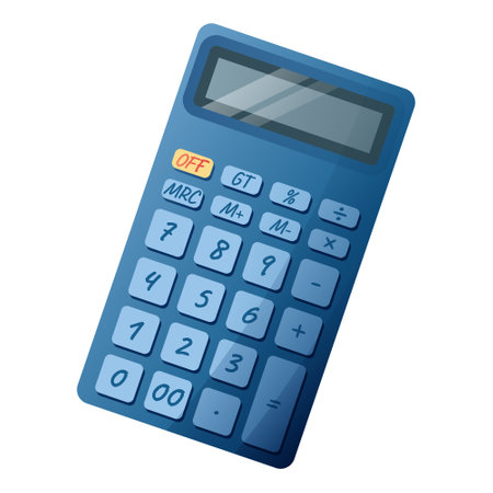 Blue calculator against white background. School, office tool, computing device. vector icon.のイラスト素材