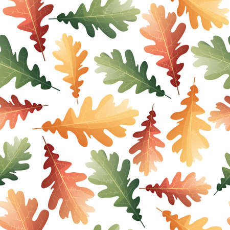Seamless pattern with autumn oak leaves on a white background. Great for fabric, wallpaper, wrapping paper, etcのイラスト素材