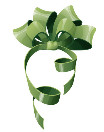 Satin bow for decorating holiday backgrounds, invitations, cards, etc. Glitter ribbon for decoration. Holiday decor element for gifts. Christmas mood. Vector cartoon illustrationのイラスト素材