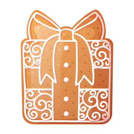 Christmas gingerbread gift with beautiful patterns of sweet icing. Holiday cookies on an isolated background. vector icon.のイラスト素材