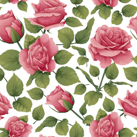 Seamless pattern with pink roses. Botanical texture with beautiful flowers. Romance, valentines day. Great for wrapping paper, textiles, wallpapers.のイラスト素材