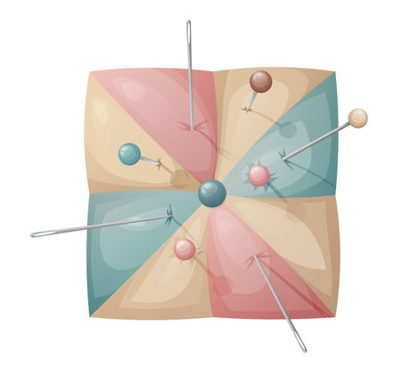 Soft pincushion for storing pins and needles on an isolated background. Pincushion. sewing tool. vector illustrationのイラスト素材