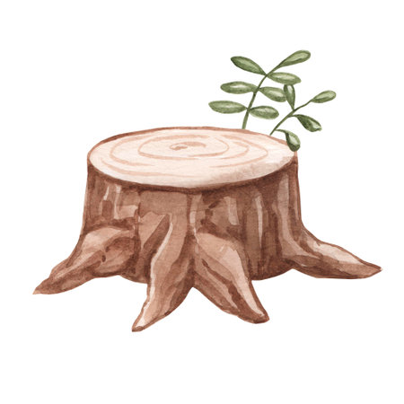 Watercolor stamp on a white background. Childish cute illustration. Nature, forest, jungleの写真素材