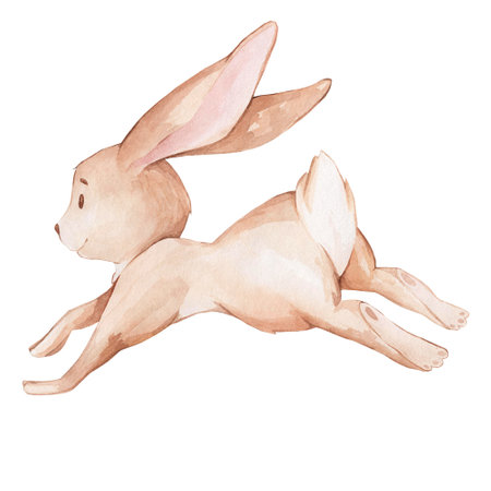 Watercolor cute hare on a white background. cute pet, love pet.の写真素材