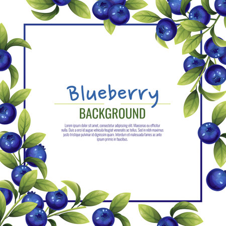 Card design with blueberries and green leaves. Frame, background with wild berries.のイラスト素材