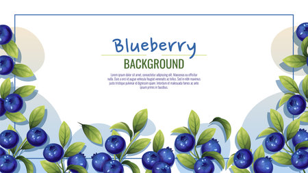 Banner design with blueberries and green leaves. Poster, background with wild berries. Wholesome, healthy food. Flying fresh vector illustrationのイラスト素材