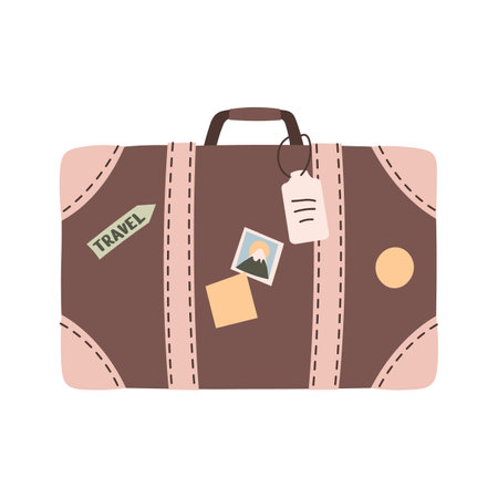Travel suitcase on isolated background. Things for tourism and summer holidays. Hand-drawn in trendy style. Colorful flat vector illustrationのイラスト素材
