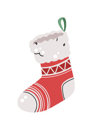 Christmas sock on isolated background. New Year s stocking for hanging over the fireplace. Vector illustration in flat style for stickers, decor, cardsのイラスト素材