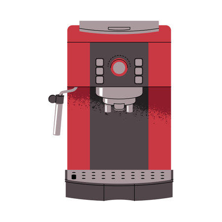 Coffee machine for home, coffee shop, cafe. Modern kitchen accessories for making hot drinks in cafe. Device for making drinks. Flat vector illustrations isolated on white background.のイラスト素材