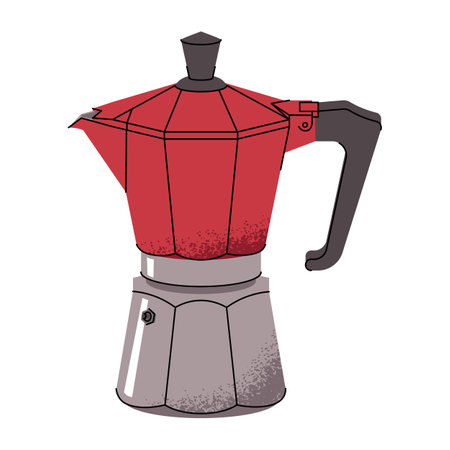 Moka Pot Coffee Maker, Electric Espresso Coffee. Equipment for preparing morning energy coffee hot drinks. Flat vector illustrations isolated on white background.のイラスト素材