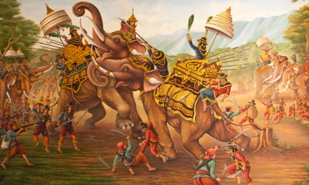 Murals   Luthheete war ,Elephant duel war  The battle on elephant back のeditorial素材