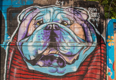 BANGKOKTHAILANDMay 12 : Street art graffiti. Dog paintings on the wall. May 12 2015のeditorial素材