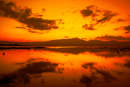 Sunset in Kwan phayao, Phayao, Thailand.の写真素材