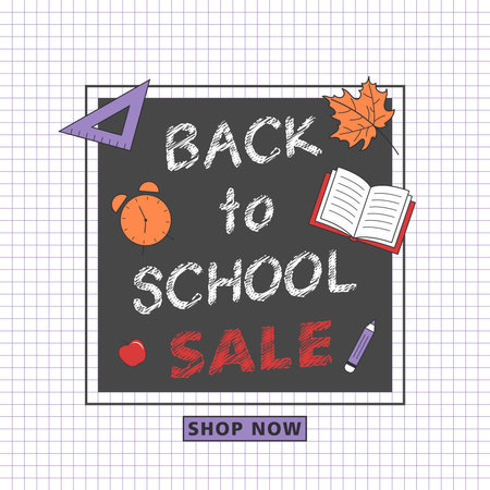 Back to school sale vector banner on the checkered backgroundのイラスト素材