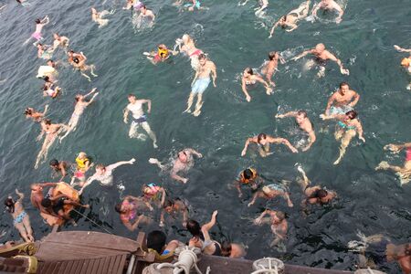 People enjoy swimming in the Aegean Seaのeditorial素材