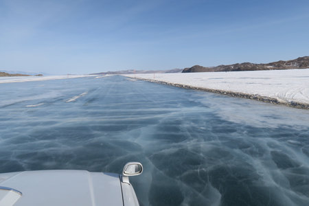 View of Lake Baikal in winter, the deepest and largest freshwater lake by volume in the world, located in southern Siberia, Russiaの写真素材