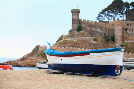 Morning on the coast of the Mediterranean sea at the coast of Catalonia, in Tossa de Mar.のeditorial素材