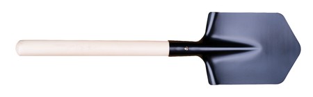 Sapper shovel with a wooden handle isolated on whiteの写真素材