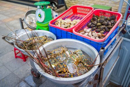 Seafood in a street market, Nha Trang, Vietnamの写真素材