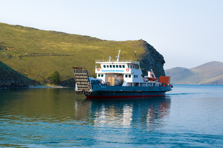 Olkhon Island, Lake Baikal, Siberia, Russia - June 24, 2017: ferry Olkhonskyのeditorial素材