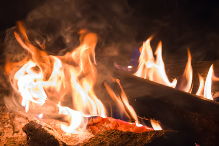 Fire at night. A burning campfire. Flame