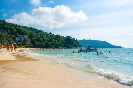 Phuket, Thailand - February 6, 2017: Tourists on the Kata Noi beach - one of the best beaches in Phuketのeditorial素材
