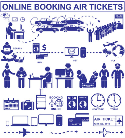 Online booking air tickets. Travel air flight icons and elementsのイラスト素材