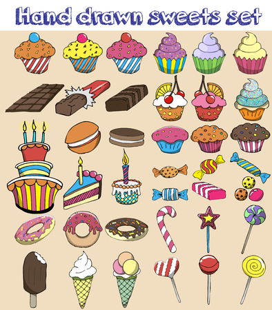 Vector birthday Hand drawn cartoon sweets set.のイラスト素材