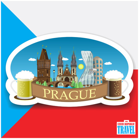 Prague cityscape landmarks. Czech Republic Flat design vector illustration.のイラスト素材