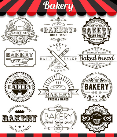 Collection of vector baked goods signs, symbols and iconsのイラスト素材