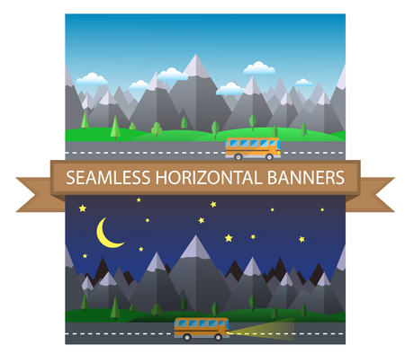 Daily and night rows of Mountains and road.のイラスト素材