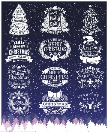 Vintage Merry Christmas And Happy New Year chalk Calligraphic And Typographic signsのイラスト素材