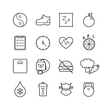 Vector black thin line health icons setのイラスト素材