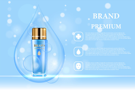 Cosmetic products ad. Vector 3d illustration. Skin care bottle template design. Face and body make up cream and lotionのイラスト素材