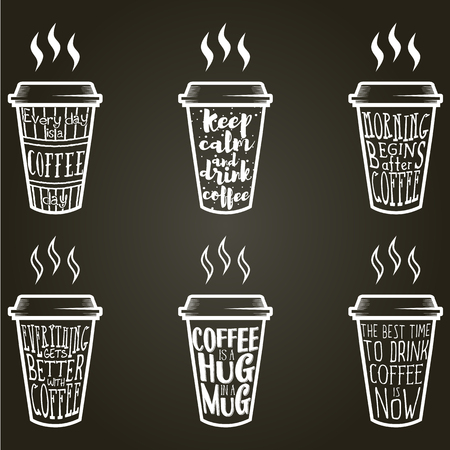 Vector coffee quotes and sayings typography setのイラスト素材