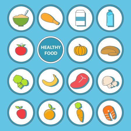 Vector set of healthy food icons in flat style designのイラスト素材