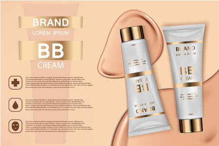 Skin toner cosmetic products ad. Vector 3d illustration. Skin cream bottle template design. Face and body make up tone creamのイラスト素材