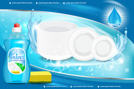 3d illustration of blue color dishwashing liquid product advertisement.のイラスト素材