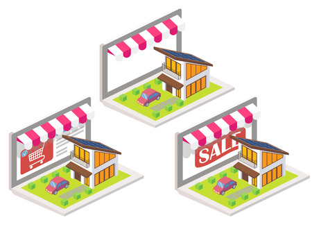 House online 3d isometric illustration.のイラスト素材