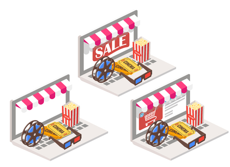 Cinema online 3d isometric illustration.のイラスト素材
