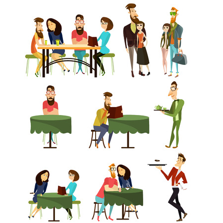 Sector set of cafe visitors cartoon charactersのイラスト素材