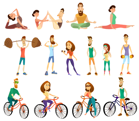 Set of fitness characters icons.のイラスト素材