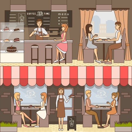 Vector set of coffee horizontal banners in flat styleのイラスト素材