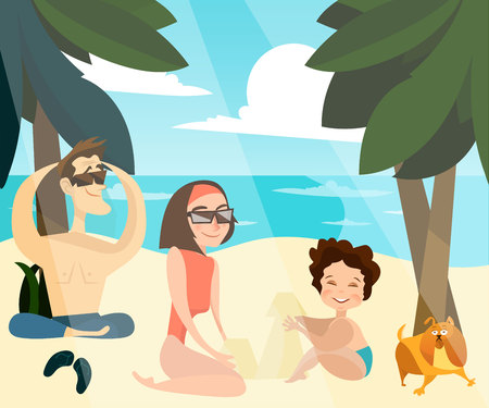 Family beach holidays vector illustrationのイラスト素材