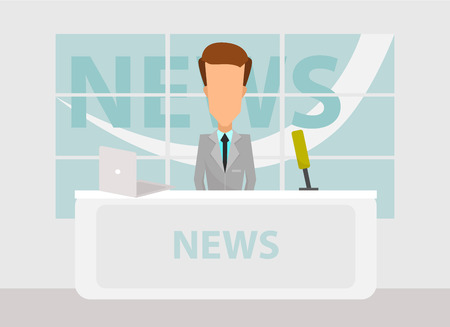News Anchorman in Breaking NEWS and TV Screen Layout. TV Breaking News background. Vector illustration in flat design.のイラスト素材